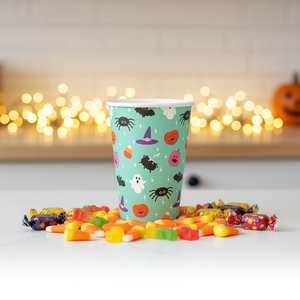 Vasos Desechables de Papel para Fiestas de Halloween y Acción de Gracias, 12 oz, Diseño Bonito (Murciélagos, Fantasmas, Calabazas), Juego de 8, Verde <span class=keywords><strong>Pastel</strong></span>, Multicolor - Product Image 4