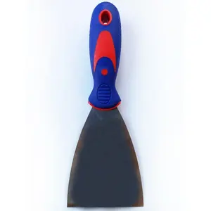Raspador de tinta de aço inoxidável, raspador de tinta azul e vermelho com punho de borracha/madeira, conjunto de faca de massinha, tamanho para renovadores