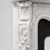 Cheminée sculptée en marbre blanc, style européen, avec relief floral, colonne acanthe, manteau de cheminée, décoration intérieure de luxe pour villa, hôtel, salon