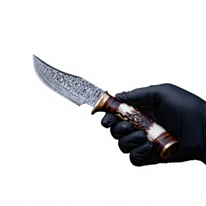 Couteau de chasse et de dépecage artisanal en acier Damas de qualité industrielle, lame droite à pointe tombante, lame non interchangeable, par Ahmad Fabric - Product Image 4