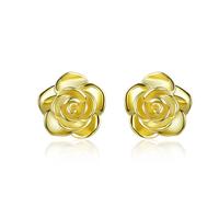 SCE646 Mode Braut schmuck Gelbgold Rose Blumen form 925 versilbert Ohr stecker Kleine Ohrringe Frauen Mädchen