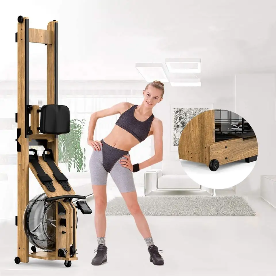 Neues faltbares kommerzielles Holz-Wasser-Ruder Heim-Gymnastik Fitness Doppelspur tragbares rudergerät im Sitzen