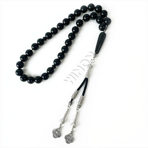 천연 블랙 마노 Aqeeq 10mm 타원형 비즈 아연 합금 + 스테인레스 스틸 이슬람기도 비즈 Tasbih 이슬람 묵주 - Product Image 2