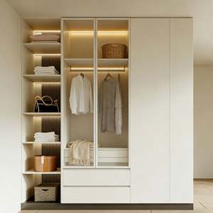 Custom Commercial Hotel Bedroom <b>Wardrobe</b> Modern Interior Design Open Shelf & Integrated Lighting Supplier Furniture Closet Set - Product Image 1