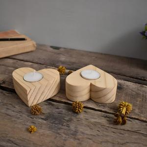 Portavelas de Madera Rústico en Forma de Corazón, Hecho a Mano, Sin Acabado, para Decoración de Bodas, Aniversarios y Fiestas - Product Image 5