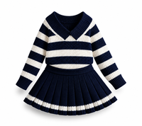 Ensemble pull tricoté rayé et jupe plissée style preppy pour filles, tenue scolaire personnalisée pour enfants de 4 à 12 ans, vente en gros