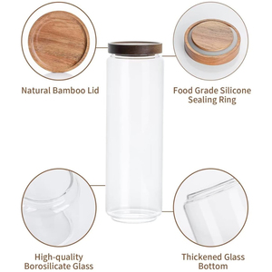 Square 500ML Eco-Friendly Glass <b>Jar</b> Bamboo Lid High Quality Modern Wood Safe <b>Spice</b> Freshness Preservation Kitchen Customizable - Product Image 3