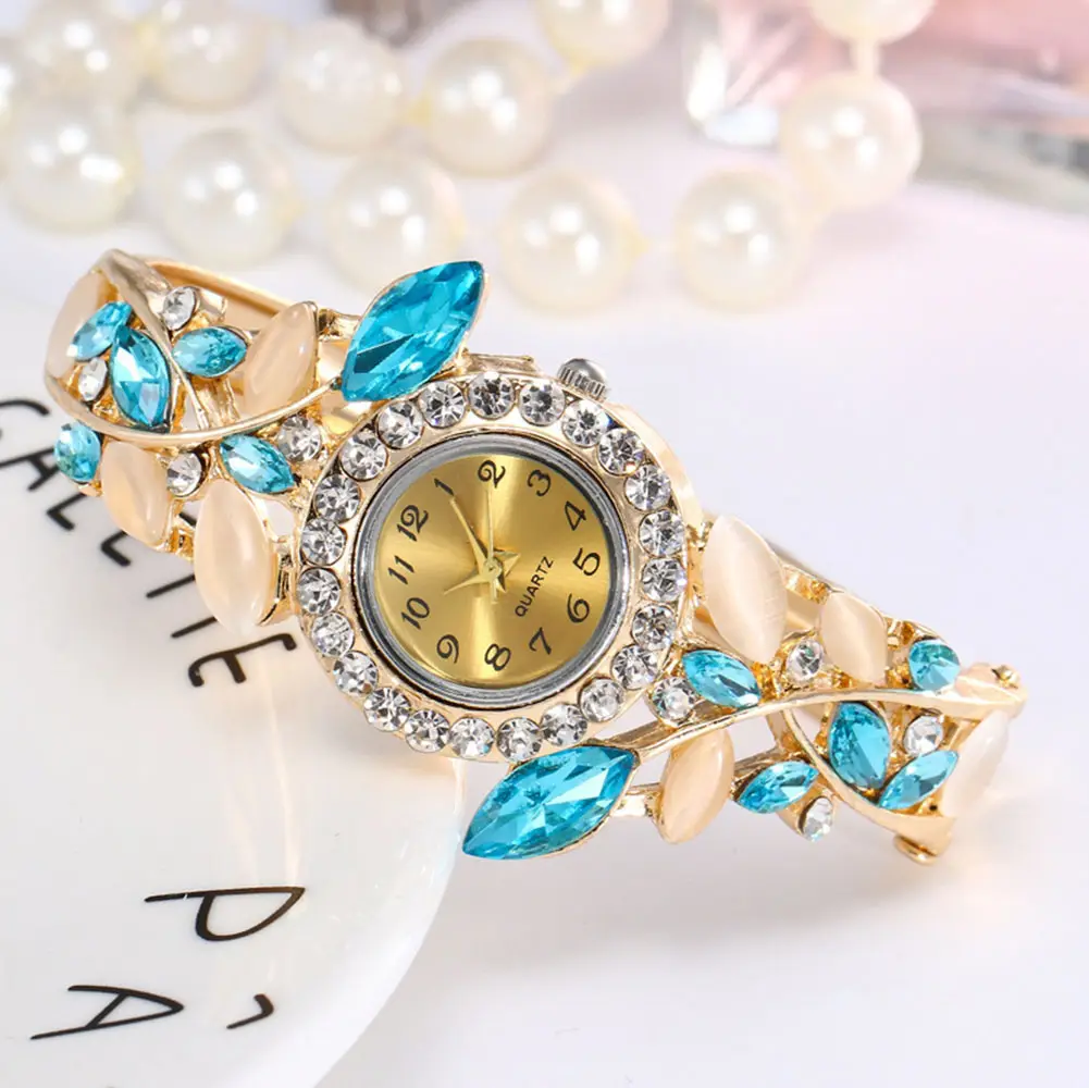 Luxury Bangle Watch Ladies Crystal Flower Bracelet Women Lovely Gift Dress Quartz Watch Gold Plated Wristwatch