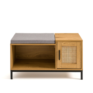 <span class=keywords><strong>Banc</strong></span> à <span class=keywords><strong>chaussures</strong></span> en bois plaqué chêne de nouvelle conception avec porte en rotin et coussin - Product Image 5