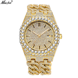 Fashion Luxury Quartz Date Bling Starry Sky Diamond <b>Watch</b> Men Cuban Link <b>Chain</b> Gold Hip Hop Iced Out <b>Watches</b> - Product Image 6