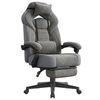Chaise de jeu en tissu gris foncé avec coussin à ressort de poche Chaise pivotante ergonomique Grande et haute Chaise de jeu avec repose-pieds