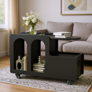 Tavolino mobile stretto da 11,8 pollici in stile crema con ruote bloccabili e comodino multi-strato per soggiorno - Product Image 2