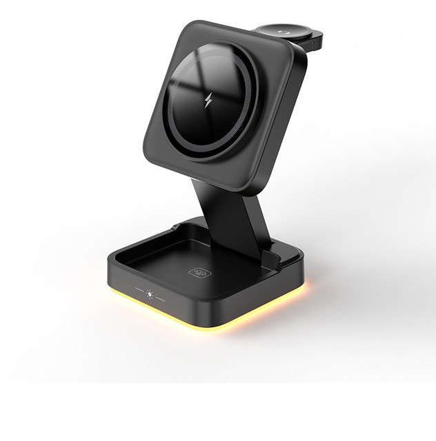 Factory Magnetic PD Fast Charger 4-in-1 Wireless Charging Folding Mobile Phone Bracket with LED Night Light for Desktop
