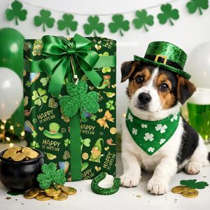 Green Foil St. Patrick's Day Wrapping Paper 17x33 Feet Gnomes Shamrocks Leprechaun Hats Gift <b>Wrap</b> - Product Image 4