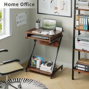 Scrivania Compatta per Piccoli Spazi, Scrivania a Z con Ruote e Base, Ideale per Uffici Domestici, Carrelli Porta Computer - Product Image 3
