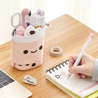 Mignon télescopique lait thé porte-crayon école fournitures de bureau bureau tiroir organisateur porte-stylo papeterie pochette sac