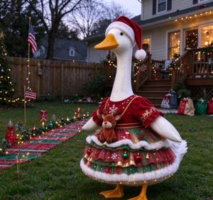 Christmas Porch Goose Statue with <b>Xmas</b> Dress Santa Hat <b>Outdoor</b> Yard Garden Holiday <b>Decor</b> Funny Spooky Christmas Welcome Ornament - Product Image 4