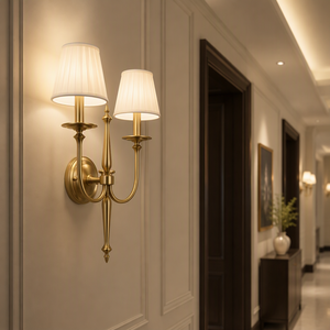 Brass Wall Sconce with White Fabric Shade, American Vintage Wall Lamp for Living Room Background Wall, Bedroom, Corridor Home - Product Image 2
