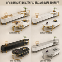 Ensemble de table basse ovale moderne de luxe en bois et marbre pour salon extensible en or pour la maison avec tiroirs meubles design en acier inoxydable