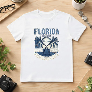 T-Shirt Florida Ocean Spirit 210GSM 100% Cotone Unisex Casual con Stampa DTF Traspirante e Resistente - Product Image 1
