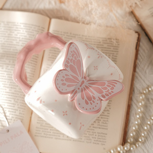 Taza de <span class=keywords><strong>Porcelana</strong></span> Creativa con Diseño de Mariposa <span class=keywords><strong>Rosa</strong></span>, 500 ml, Reutilizable, Linda, Moderna, Apta para Lavavajillas y Microondas, Regalo de Boda - Product Image 1