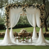 Dekorasi Pernikahan Romantis Lumoire Celebration White Wedding Arch, Tirai Kain Mesh Transparan Sheer Tulle Organza
