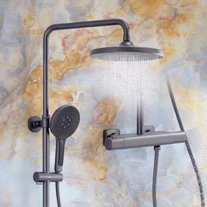 Gun grey Ningpo Taizhou Style Engineering termostatico Big Squarerain rubinetto doccia miscelatore completo Columnn Set con barra di scorrimento GD - Product Image 1