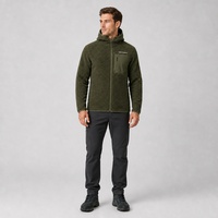 Veste de randonnée et de camping pour hommes, fabrication OEM ODM, en polaire jacquard respirant, polyester, à capuche, avec fermeture éclair et poche poitrine, style décontracté