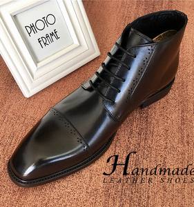 Chaussures en cuir pour hommes, en cuir de vachette, style anglais, formelles, à tige haute, élégantes, avec lacets gravés. - Product Image 2