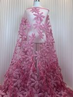 Kain Brokat Bunga 3D Berkualitas Terbaru dengan Bulu untuk Pesta Pernikahan, Kain Brokat Bulu Warna Baby Pink untuk Gaun Pesta