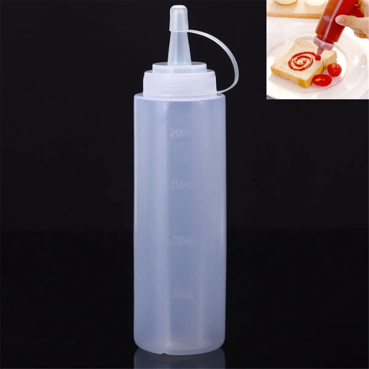 Plastic Squeeze Bottle Condiment Dispenser Ketchup Mustard Sauce Clear 8oz