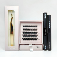 Kit de cils individuels en grappe avec logo personnalisé, courbures variées, kit de cils en grappe DIY avec colle et fixateur, faux cils en vison