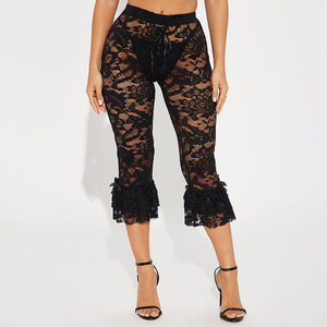 Été 2025 Nouveau pantalon sexy pour femmes Pantalon décontracté en dentelle avec nœud transparent pour femmes - Product Image 6