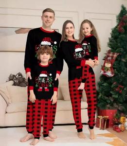 新年クリスマスパジャマ 無地白と赤の格子柄クリスマスセット 家族お揃いクリスマスパジャマ - Product Image 1