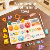 5 in 1 Papan Permainan Memancing Kayu Multifungsi Bentuk Geometris Susun & Padukan Mainan Edukasi Sensorik Montessori untuk Balita