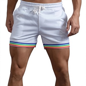 White Men's Casual Shorts With Rainbow Stripe <b>Elastic</b> Waist Breathable Polyester Short Length Mid Rise Sportwear made Bangladesh - Product Image 5