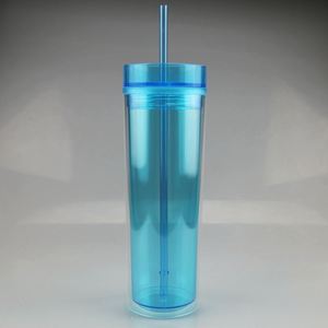 Popular Vaso Térmico de Plástico de Doble Pared de 22oz sin BPA, Reutilizable, Tipo Botella de Agua, Acrílico Delgado con Tapa y Popote - Product Image 3