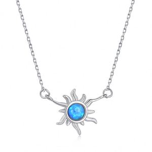 Dylam New Arrival Elegant Women Sterling Silver Diamond Gemstone 5A Zirconia Sun Synthetic <b>Opal</b> Pendant <b>Necklace</b> - Product Image 1