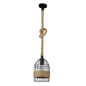 Lồng Cổ Điển Mặt Dây Chuyền Giỏ Ánh Sáng Sắt Craft Sling Rope Chandelier Đèn Đứng Đèn Retro Mặt Dây Chuyền Cho Nhà Bếp RP0034