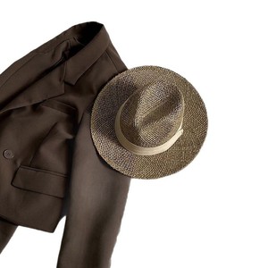 Openwork <b>Flat</b> Brim Panama <b>Hat</b> For Women Summer Straw <b>Hat</b> Beige Black Brown Toquilla Material Travel Beach Outing - Product Image 5