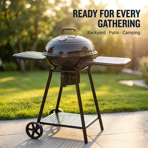 Dual Side <b>Tables</b> OEM 22 Inch Premium Portable Charcoal <b>BBQ</b> Kettle Grill with Trolley Cart Built in Thermometer - Product Image 3