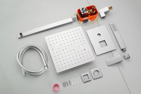 Ensemble de douche thermostatique carré chromé pour salle de bain avec douchette à main, système de finition et accessoire de mitigeur de baignoire effet pluie