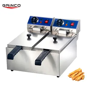 Recién llegado, máquina multifuncional para patatas fritas, freidora eléctrica de 2 tanques de acero inoxidable, freidora eléctrica con aprobación CE