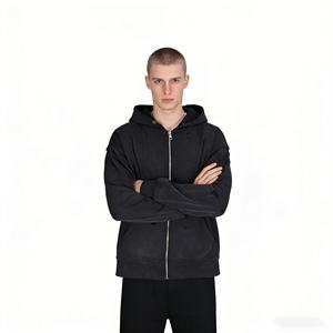 Sudadera con capucha para hombre, de algodón, felpa francesa y forro polar, diseño desgastado, rasgado y con flecos, de bajo costo y personalizada, entre las más vendidas, ropa para hombre. - Product Image 2