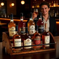 Organisateur de comptoir en bois rustique avec revêtement en poudre, 2 niveaux, armoire à liqueur, mini bar, étagère de bar rétro pour la maison, support pour whisky