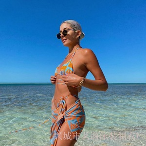 MLY 섹시한 여자의 꽃 인쇄 붕대 비키니 끈 팬티 하단 3-PCS 비치웨어 수영복 커버 원피스 목욕 세트 - Product Image 6