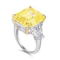 Bague tendance en argent 925 plaqué rhodium pour femme, avec zircon carré jaune et pierres précieuses colorées, idéale pour anniversaire, mariage ou soirée