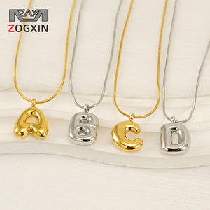 Zogxin Bubble Letter Pendant Necklace 18K Gold Plated Stainless Steel Alphabet Jewelry Daily Wear Gift for Women Men - Product Image 1