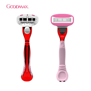 มีดโกนแบบแมนนวลสำหรับผู้หญิง Goodmax ใบมีดห้าใบ สำหรับกำจัดขนบริเวณขนอวัยวะเพศและรักแร้ ใช้ได้กับทั่วร่างกาย ล้างทำความสะอาดได้ สีแดง - Product Image 1