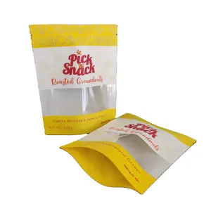 Saco de papel Kraft com logotipo, bolsa com estampa marrom para alimentos, saco de lanche personalizado PE, embalagem de lanche com barreira SGS e zíper superior